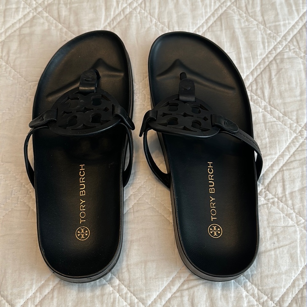 Tory Burch Miller Cloud Leather Thong Sandal BLACK US 9 (worn twice) w/o box